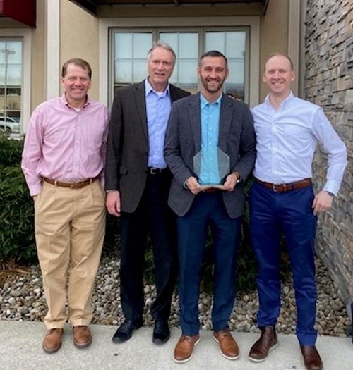 Pictured left to right are Dave Thomas, CEO & president of Clear Mountain Bank; Roger Hardesty, Clear Mountain Bank board chairman; Harry Hayes, Vice President of Mortgage and Chase Thomas,